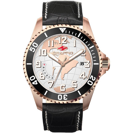 Seapro Men's Watch - Voyager Quartz Rose Gold Case Black Dial Leather Strap | SP2744 ,