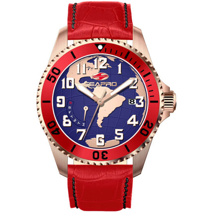 Seapro Men's Watch - Voyager Quartz Rose Gold Case Blue Dial Leather Strap | SP2746 ,