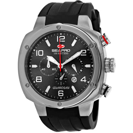 Seapro Men's Watch - Guardian Silver Tone Case Black Dial Rubber Strap | SP3341 ,
