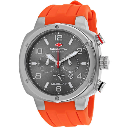 Seapro Men's Watch - Guardian Quartz Silver Tone Case Orange Rubber Strap | SP3344 ,