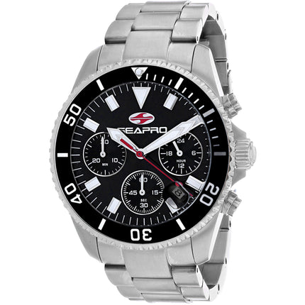 Seapro Men's Watch - Scuba 200 Chrono Black Dial Stainless Steel Bracelet | SP4351 ,