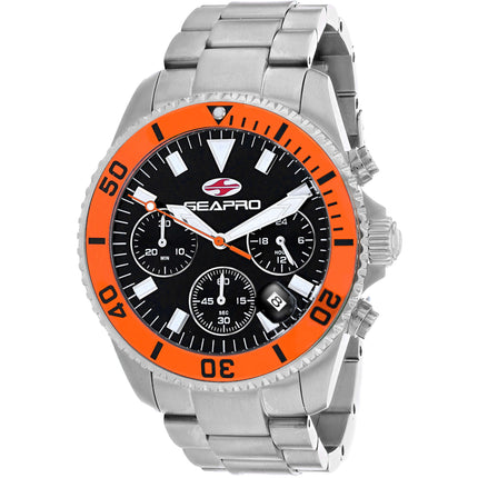 Seapro Men's Watch - Scuba 200 Chrono Black Dial Stainless Steel Bracelet | SP4353 ,