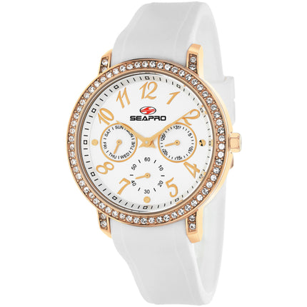 Seapro Women's Watch - Swell Quartz Silver Tone Dial White Rubber Strap | SP4412 ,