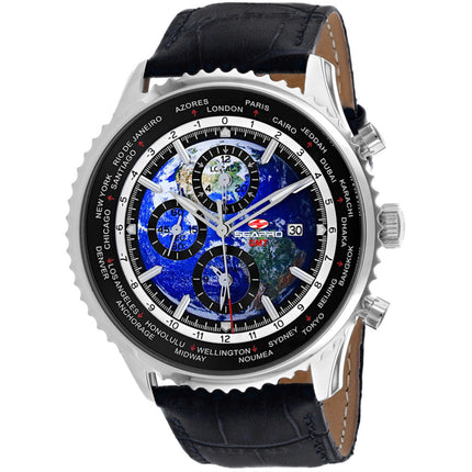 Seapro Men's Watch - Meridian World Timer GMT Blue Dial Leather Strap | SP7130 ,