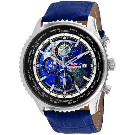 Seapro Men's Watch - Meridian World Timer GMT Blue Dial Leather Strap | SP7132 ,