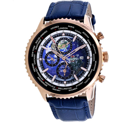 Seapro Men's Watch - Meridian World Timer GMT Blue Dial Leather Strap | SP7135 ,