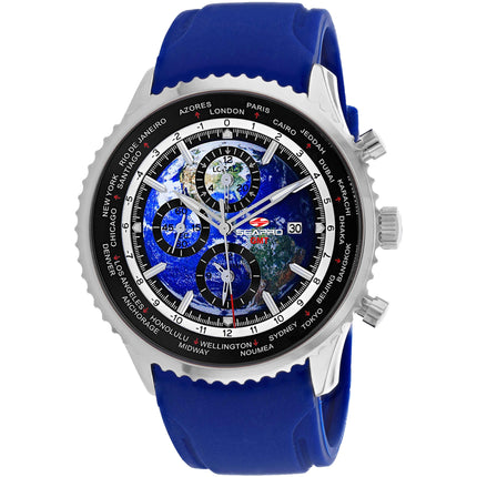 Seapro Men's Watch - Meridian World Timer GMT Quartz Blue Dial Rubber Strap | SP7521 ,