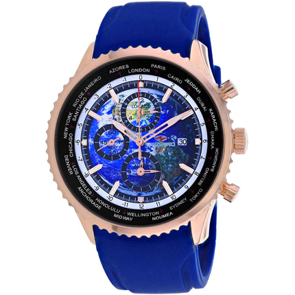 Seapro Men's Watch - Meridian World Timer GMT Quartz Blue Dial Rubber Strap | SP7522 ,