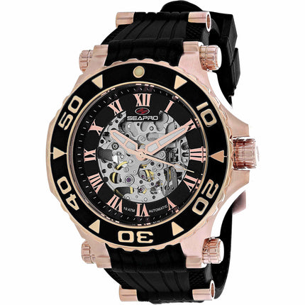 Seapro Men's Watch - Seaway Automatic Rose Gold Case Black Dial Strap | SP7753 ,