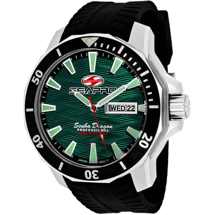 Seapro Men's Watch - Scuba Dragon Diver Quartz Green Dial Rubber Strap | SP8318 ,