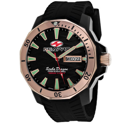 Seapro Men's Watch - Scuba Dragon Diver Quartz Black Dial Rubber Strap | SP8323 ,