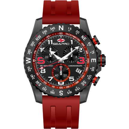 Seapro Men's Watch - Gallantry Quartz Black Dial Red Rubber Strap | SP9732 ,