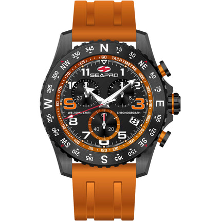 Seapro Men's Watch - Gallantry Quartz Black Dial Orange Rubber Strap | SP9734 ,