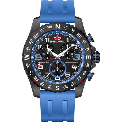 Seapro Men's Watch - Gallantry Quartz Black Dial Blue Rubber Strap | SP9735 ,