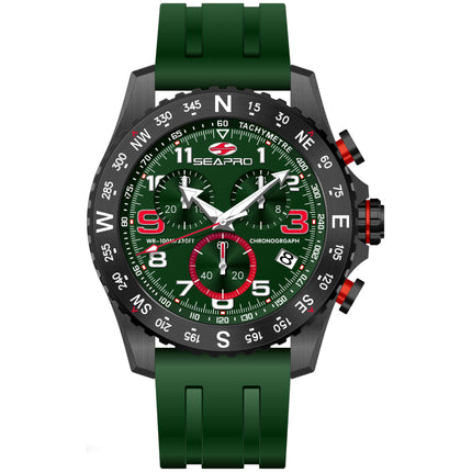 Seapro Men's Watch - Gallantry Quartz Black Case Green Dial Rubber Strap | SP9736 ,