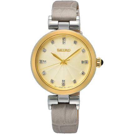 Seiko Women's Watch - Dress Quartz Beige Dial Grey Leather Strap | SRZ546 ,
