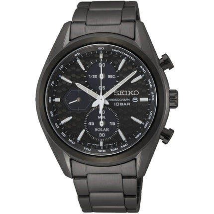 Seiko Men's Watch - Solar Quartz Black Dial Plated Stainless Steel Bracelet | SSC773 ,