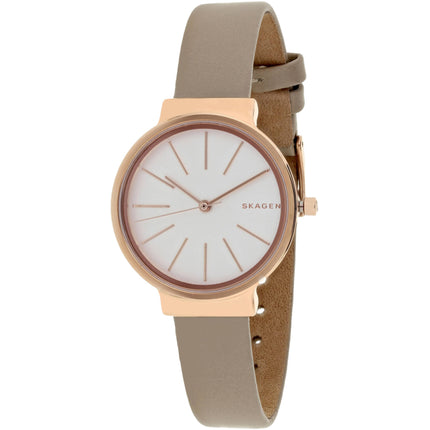 Skagen Women's Watch - Ancher Quartz Silver Tone Dial Cream Leather Strap | SKW2481 ,