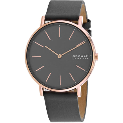 Skagen Women's Watch - Signatur Rose Gold Case Grey Dial Leather Strap | SKW2794 ,