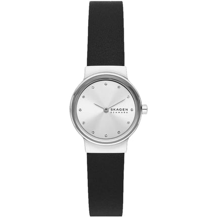 Skagen Women's Watch - Freja Quartz Silver Dial Black Leather Strap | SKW3119 ,