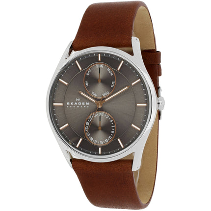Skagen Men's Watch - Holst Quartz Charcoal Dial Brown Leather Strap | SKW6086 ,