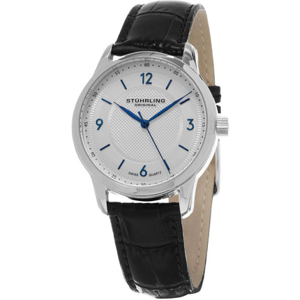 Stuhrling Men's Watch - Symphony Quartz Silver Dial Leather Strap | 572.01 ,