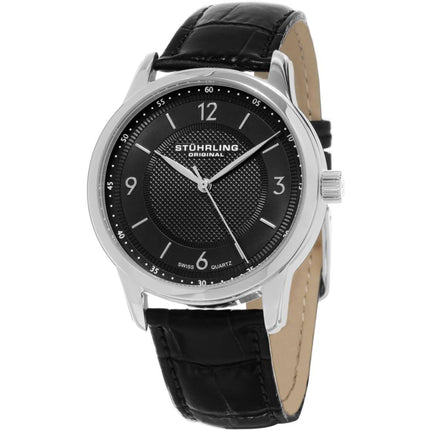 Stuhrling Men's Watch - Symphony Silver Tone Case Black Dial Leather Strap | 572.02 ,