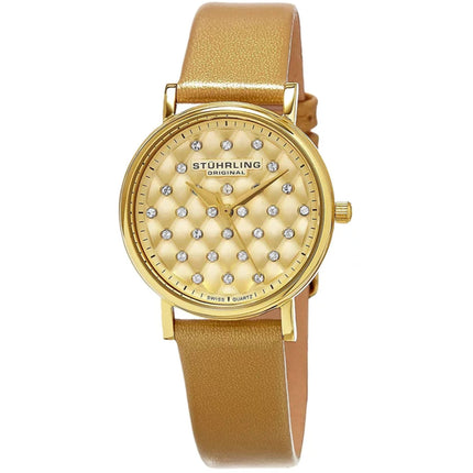Stuhrling Women's Watch - Audrey Quartz Gold Tone Dial Brown Leather Strap | 799.03 ,