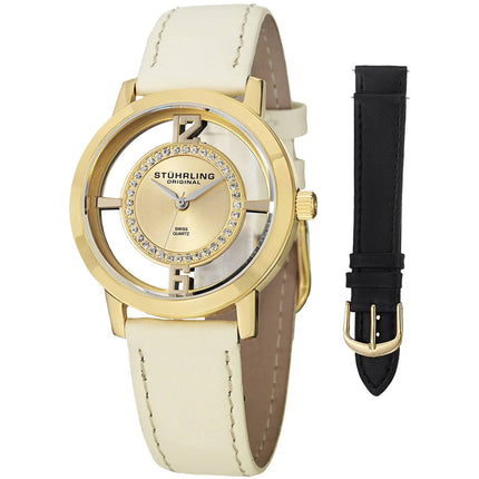 Stuhrling Women's Watch - Winchester Quartz Gold Dial Leather Strap | 388L2.SET.02 ,
