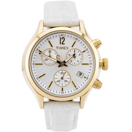 Timex Women's Watch - Classic Yellow Gold Case White Dial Leather Strap | T2P418 ,