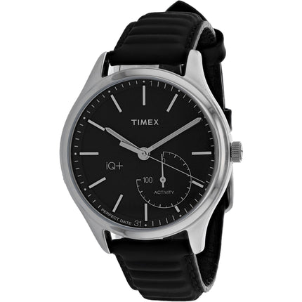Timex Men's Watch - iQ+ Move Silver Tone Case Black Dial Leather Strap | TW2P93200 ,