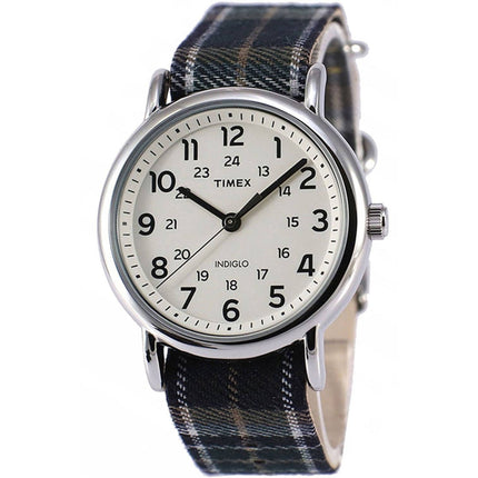 Timex Men's Watch - Weekender Quartz Cream Dial Plaid Fabric Strap | TW2R51400 ,