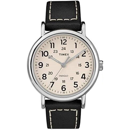 Timex Men's Watch - Weekender Silver Tone Case White Dial Leather Strap | TW2T21600 ,