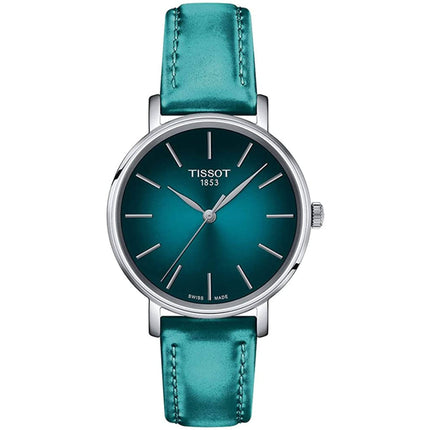 TIssot Women's Watch - Everytime Quartz Teal Dial Leather Strap | T1432101709100 ,