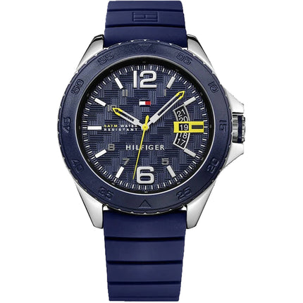 Tommy Hilfiger Men's Watch - Cody Silver Tone Case Blue Dial Rubber Strap | 1791204 ,