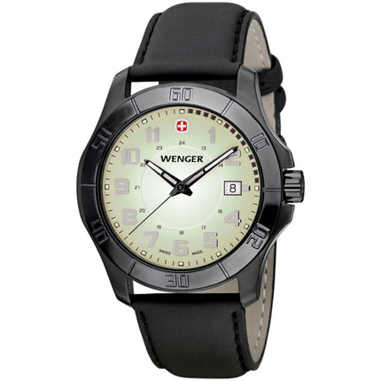 Wenger Men's Watch - Alphine Quartz Green Dial Black Leather Strap | 7047X ,