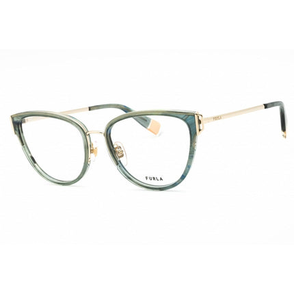 Furla Women's Eyeglasses - Green Acetate/Metal Cat Eye Full Rim Frame | VFU444 0VAD ,