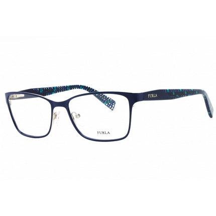 Furla Women's Eyeglasses - Silver W/Blue Parts Metal Rectangular Frame | VU4350 0514 ,