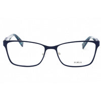 Furla Women's Eyeglasses - Silver W/Blue Parts Metal Rectangular Frame | VU4350 0514 ,