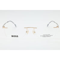 Hugo Boss Men's Eyeglasses - Gold Grey Metal Rectangular Frame | BOSS 1424 02F7 00 ,
