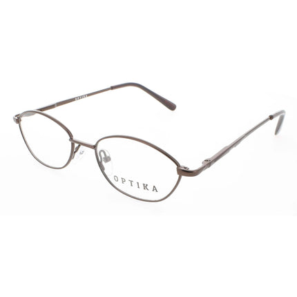Optika Unisex Eyeglasses - Brown Metal Oval Full Rim Frame Demo Lens | OM 120 BRN 48 ,