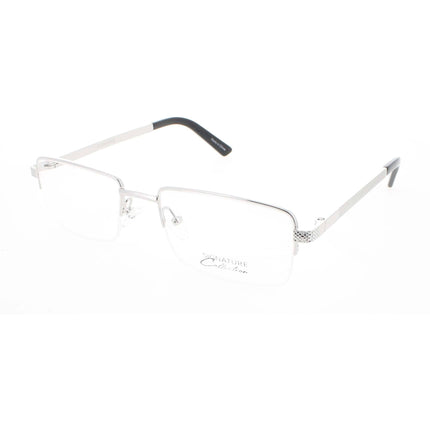 Signature Unisex Eyeglasses - Silver Metal Rectangular Half Rim Frame | 1132 Silver 55 ,