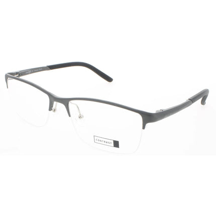Contrast Unisex Eyeglasses - Demo Lens Metal Rectangular Half Rim Frame | Mettle Gray ,