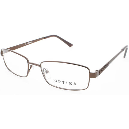 Optika Unisex Eyeglasses - Brown Metal Rectangular Full Rim Frame | OM 106 BRN 56 ,