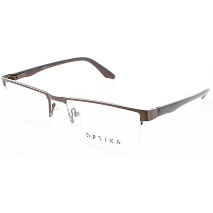 Optika Unisex Eyeglasses - Brown Metal Rectangular Half Rim Frame | OM 107 BRN 54 ,