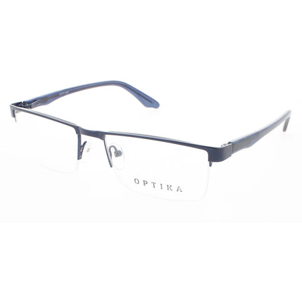 Optika Unisex Eyeglasses - Navy Metal Rectangular Half Rim Frame | OM 107 NAVY 54 ,
