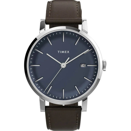 Timex Men's Watch - Midtown Quartz Blue Dial Brown Leather Strap Date | TW2V36500 ,