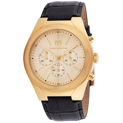 Technomarine Men's Watch - MoonSun Quartz Gold Tone Dial Black Strap | TM-820011 ,
