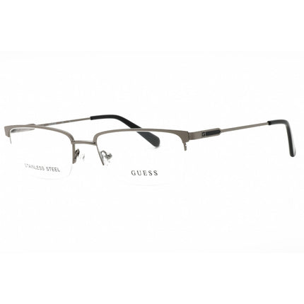 Guess Men's Eyeglasses - Shiny Gunmetal Metal Rectangular Half Rim Frame | GU50005 008 ,