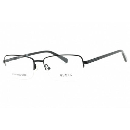 Guess Men's Eyeglasses - Shiny Black Metal Rectangular Half Rim Frame | GU50044 001 ,